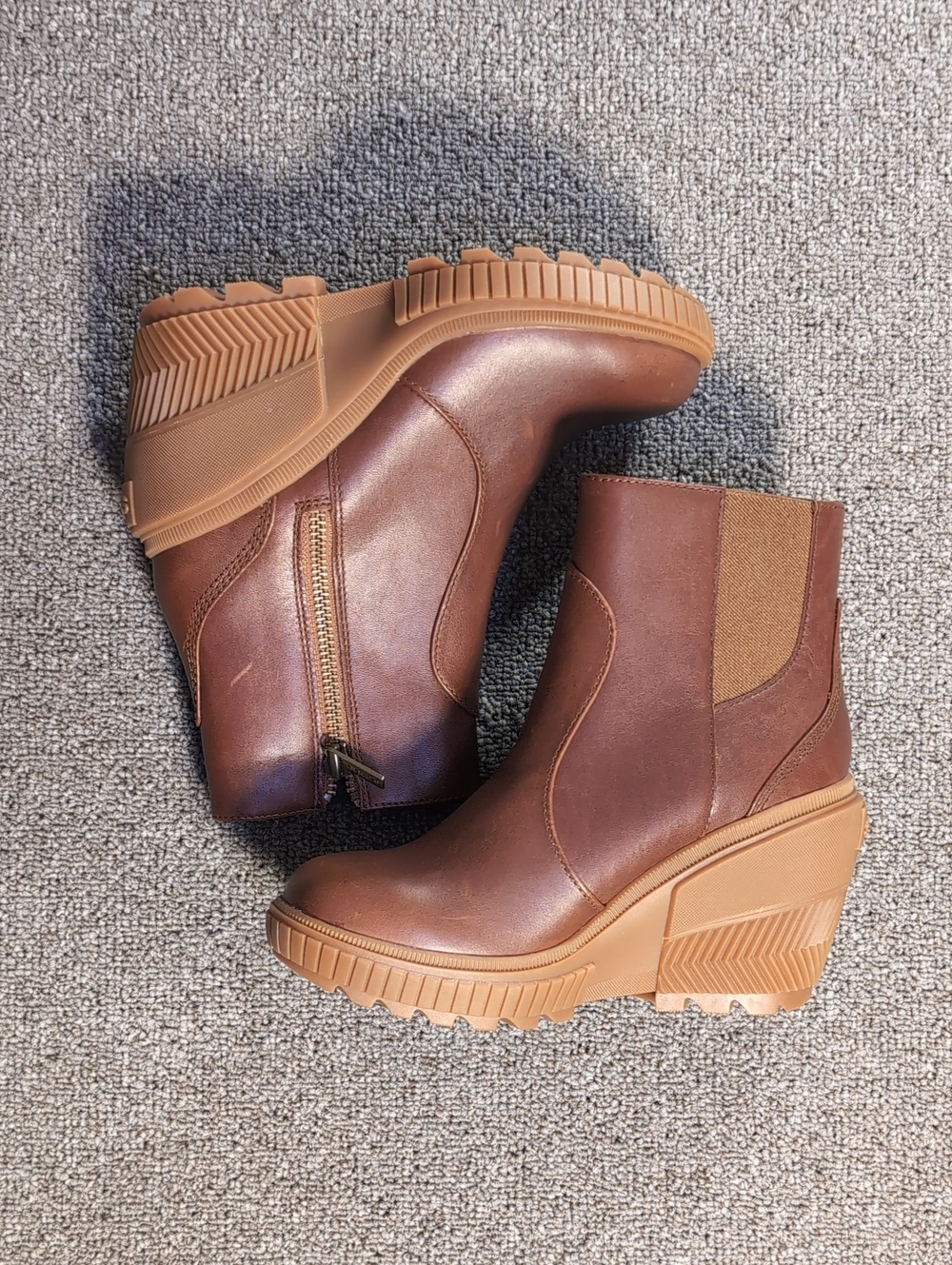 NWT SOREL Ona Ave Zip Wedge Boots Size 6.5 in Velvet Tan/Gum - Picture 6 of 9